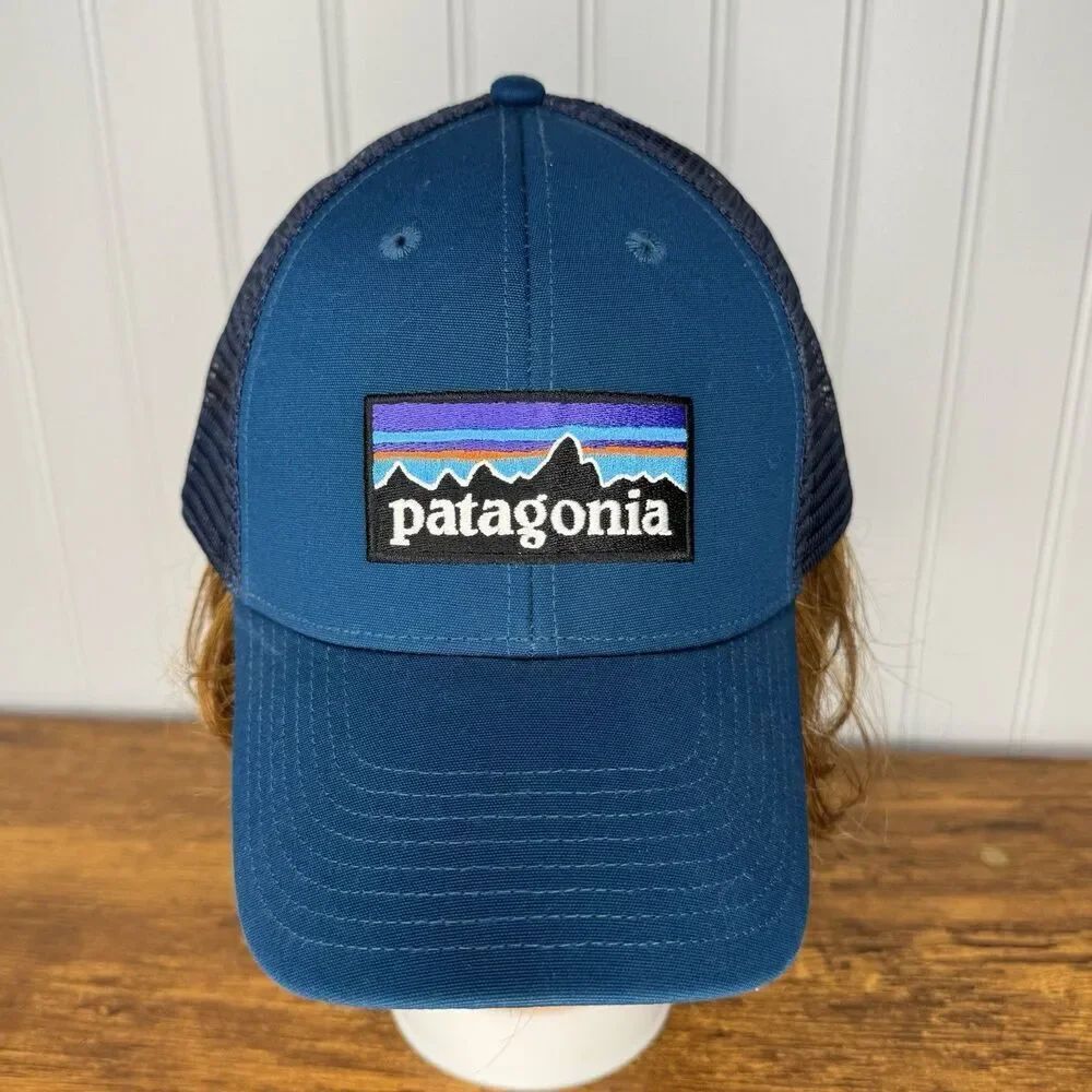 Patagonia Blue Logo Trucker Hat Snapback Navy Mesh Baseball Cap Super Nice